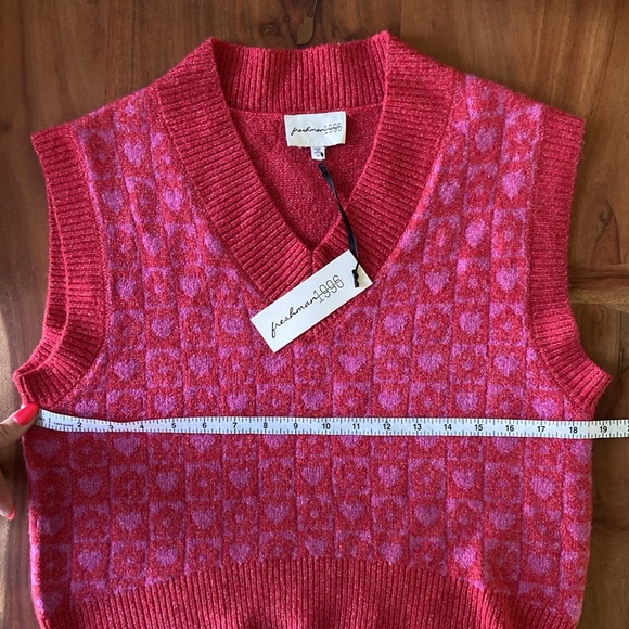 Nordstrom sweater tank top knit vest red pink heart checkerboard spring Y2K xs - Picture 13 of 16